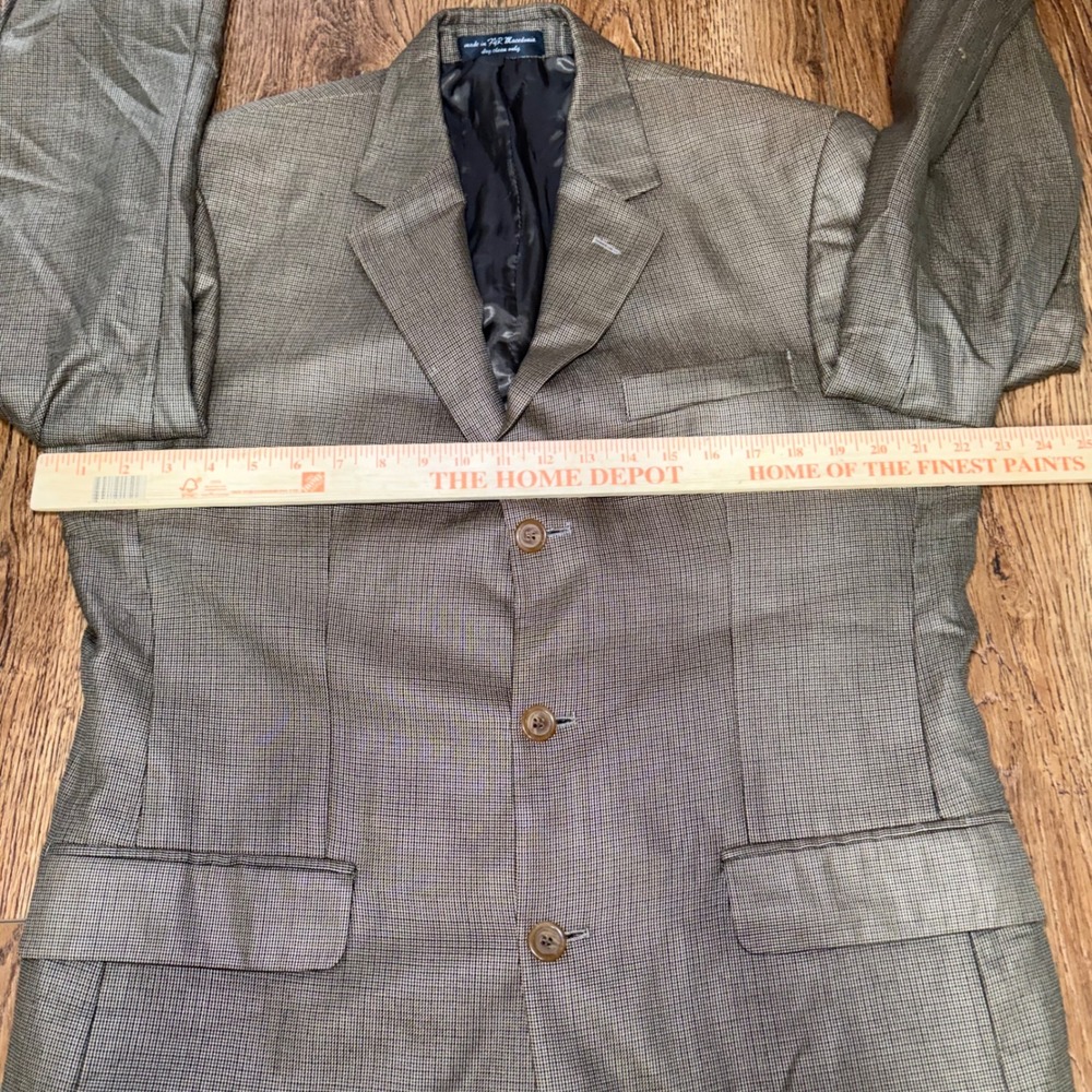 Andrew Fezza Fusion Silk Super 100s Wool Blazer Mens 40R Brown Micro Check - Picture 8 of 11